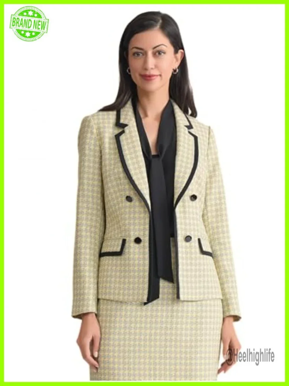 Faux Double-Breasted Framed Tweed Blazer – Business Casual Jacket